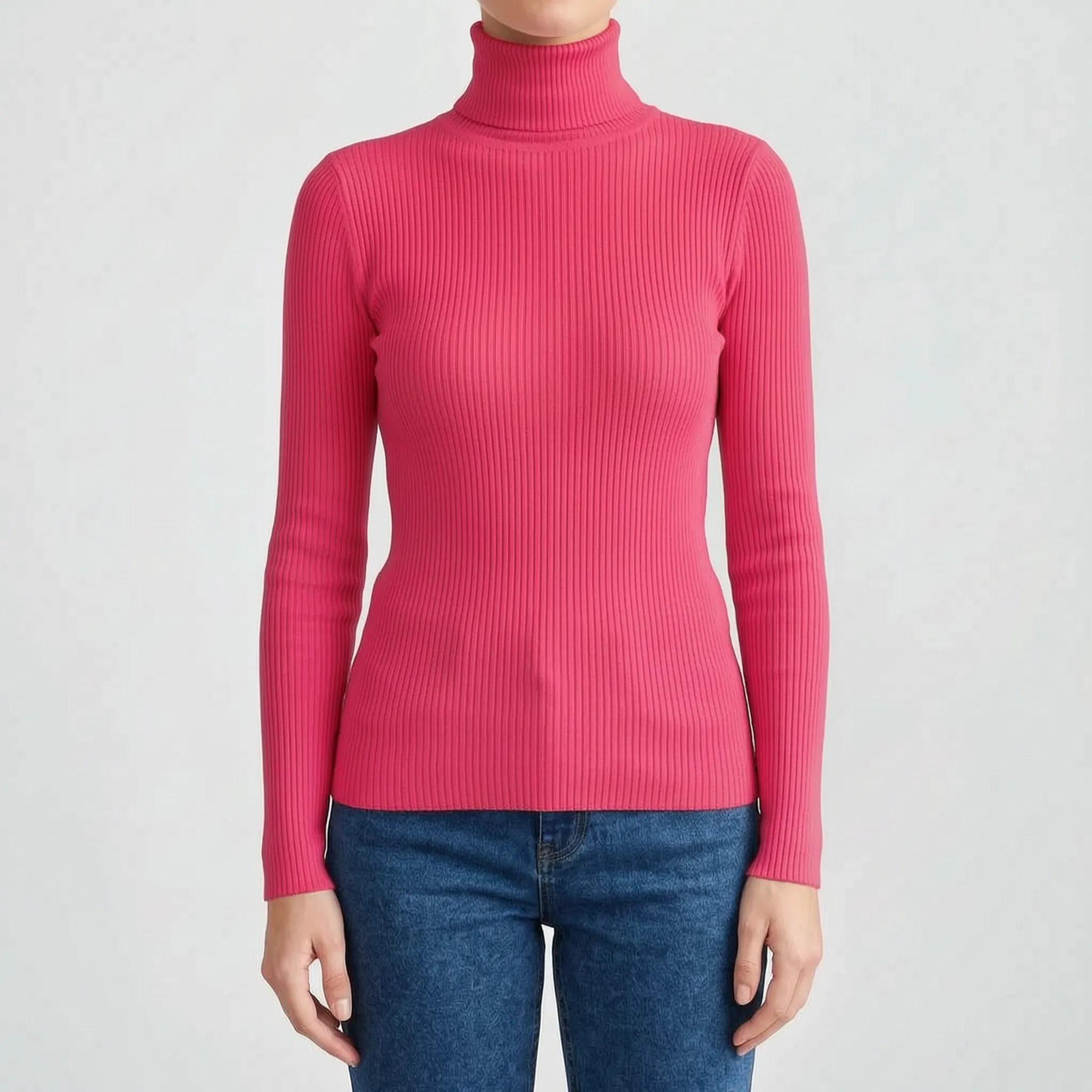 AuraKnit - Ribbed Knit Turtleneck Top