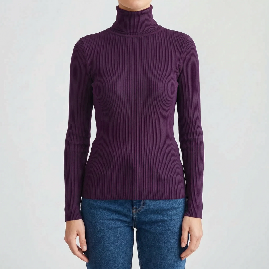 AuraKnit - Ribbed Knit Turtleneck Top