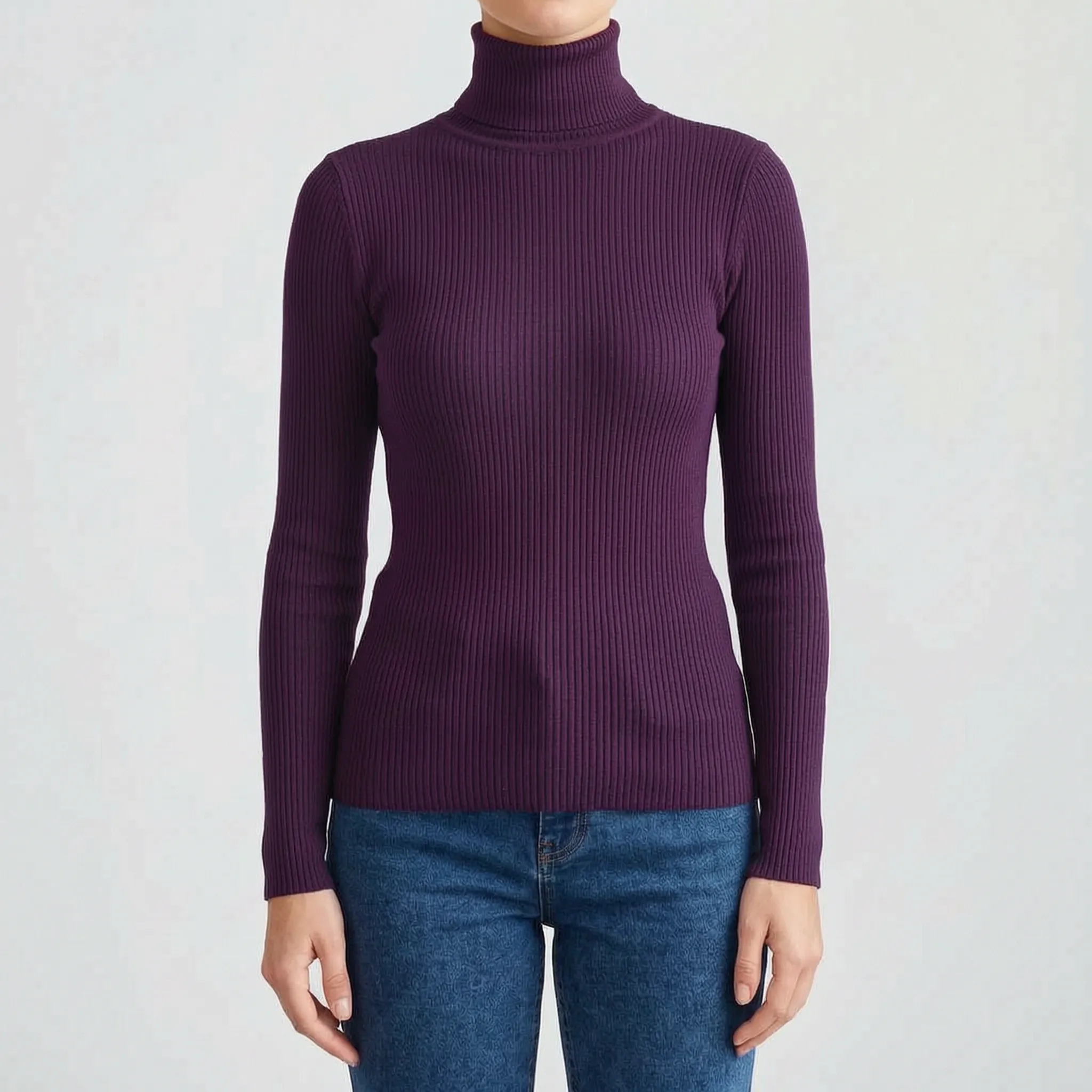 AuraKnit - Ribbed Knit Turtleneck Top