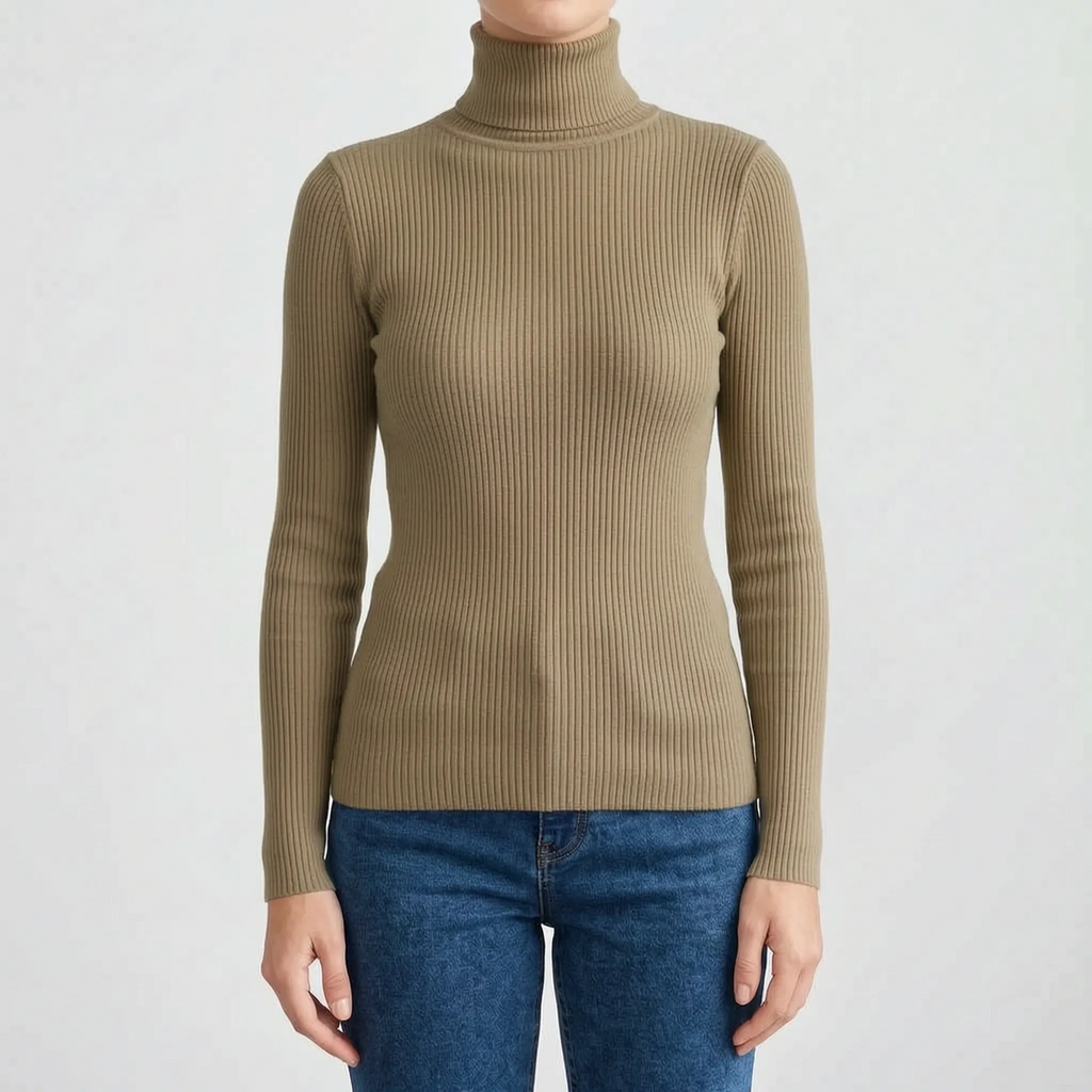 AuraKnit - Ribbed Knit Turtleneck Top