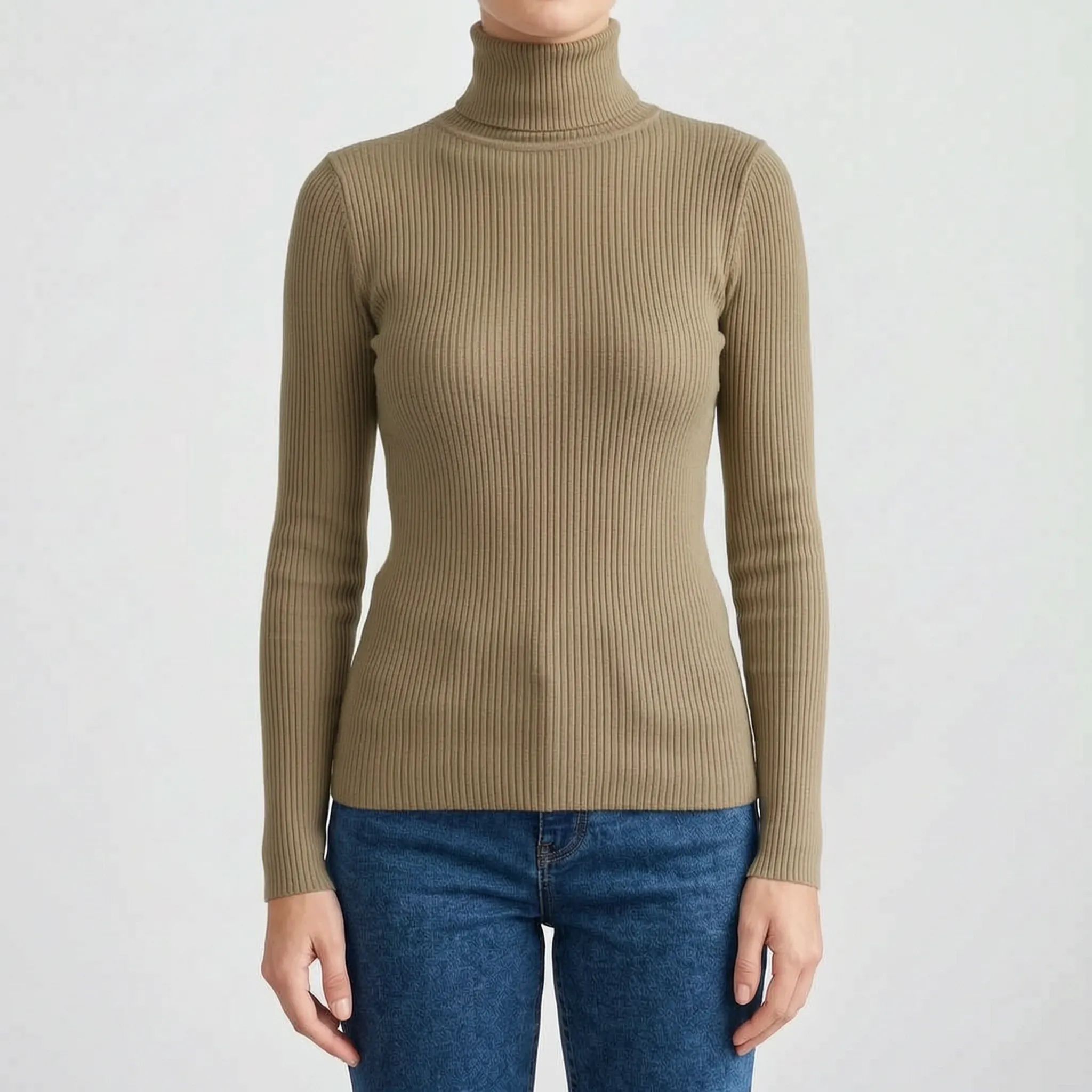 AuraKnit - Ribbed Knit Turtleneck Top