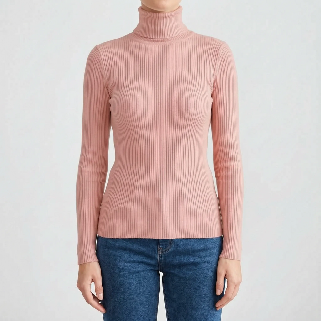 AuraKnit - Ribbed Knit Turtleneck Top
