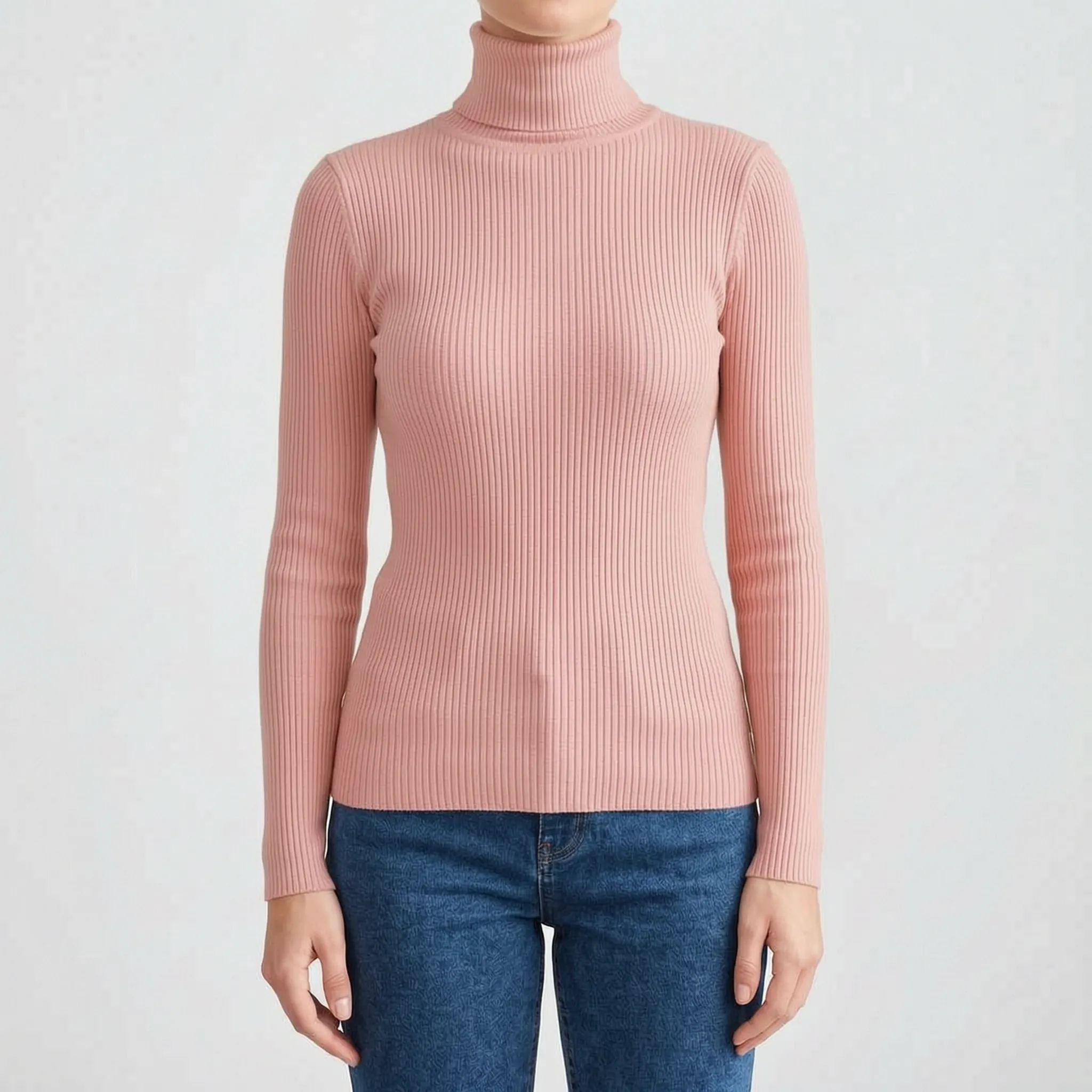 AuraKnit - Ribbed Knit Turtleneck Top