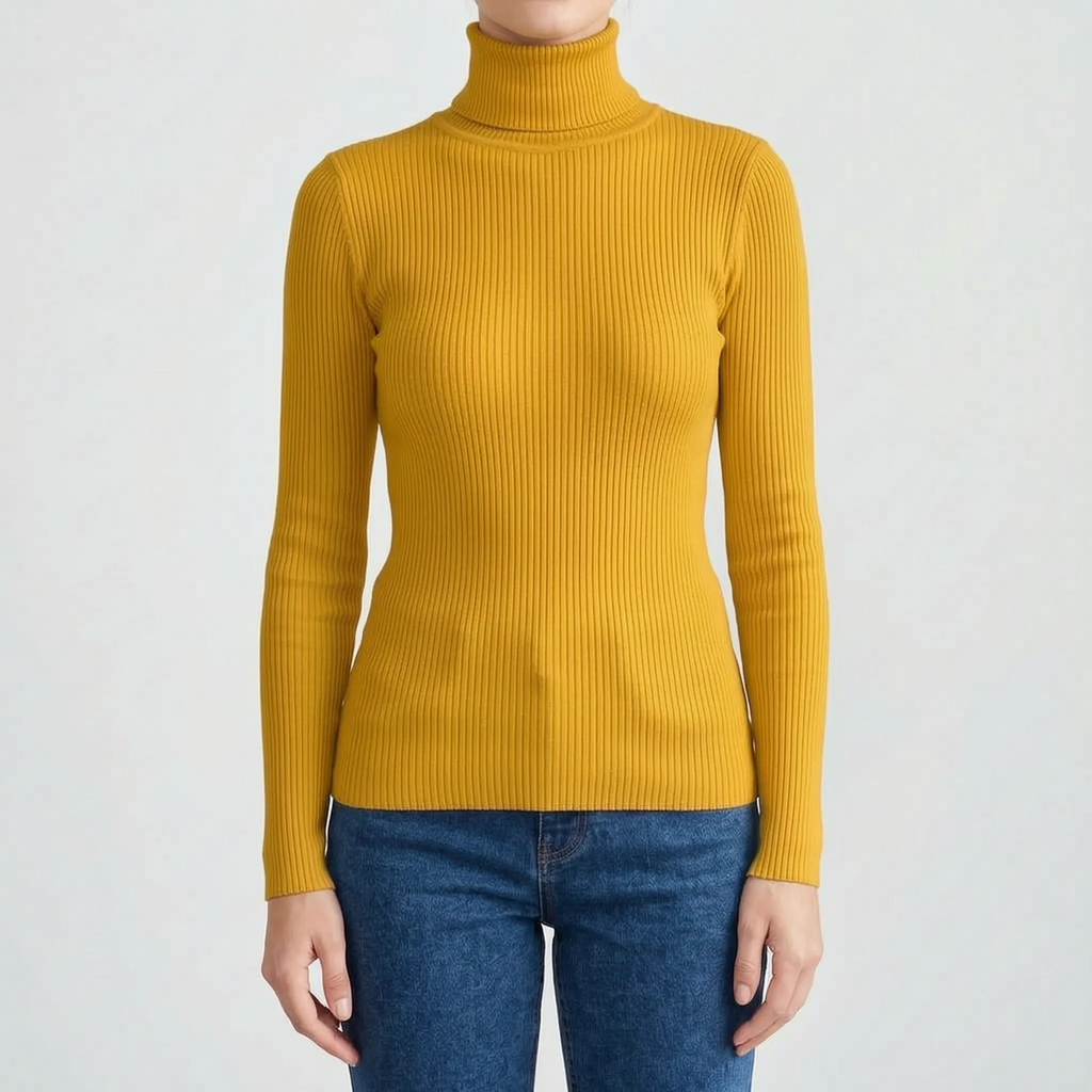 AuraKnit - Ribbed Knit Turtleneck Top