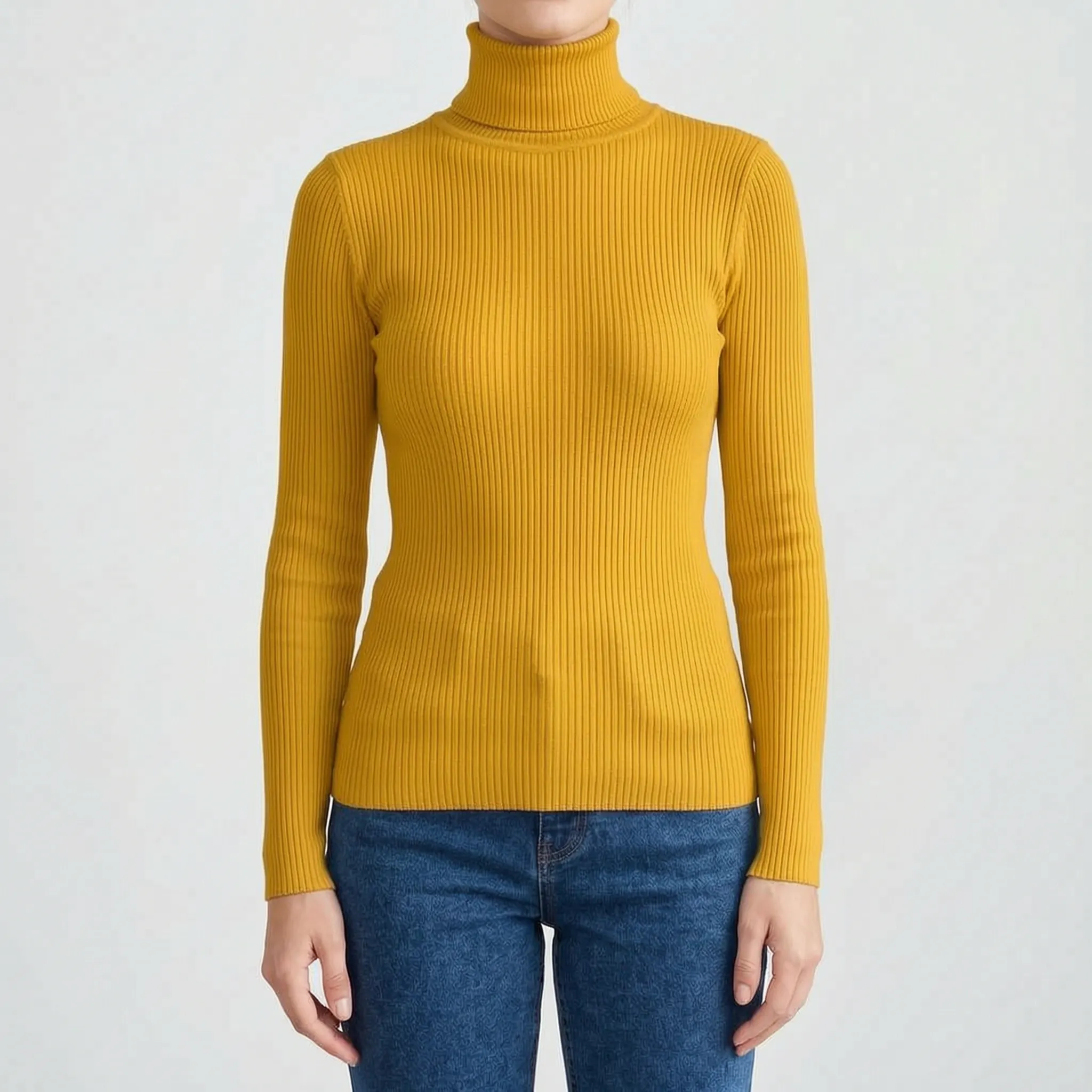 AuraKnit - Ribbed Knit Turtleneck Top
