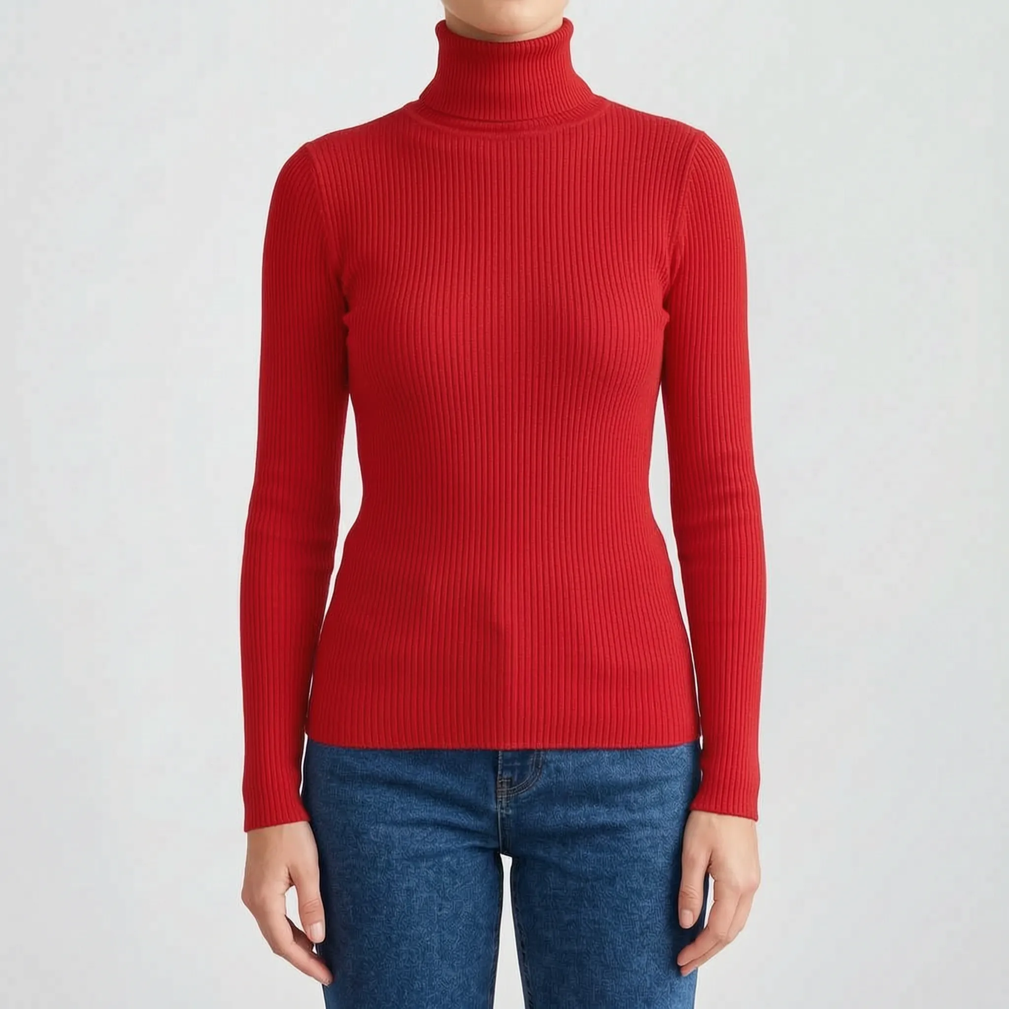 AuraKnit - Ribbed Knit Turtleneck Top
