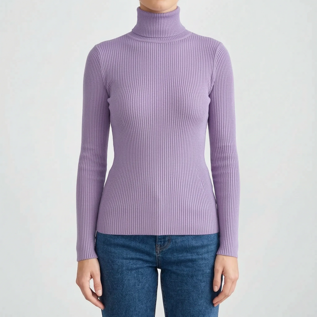 AuraKnit - Ribbed Knit Turtleneck Top