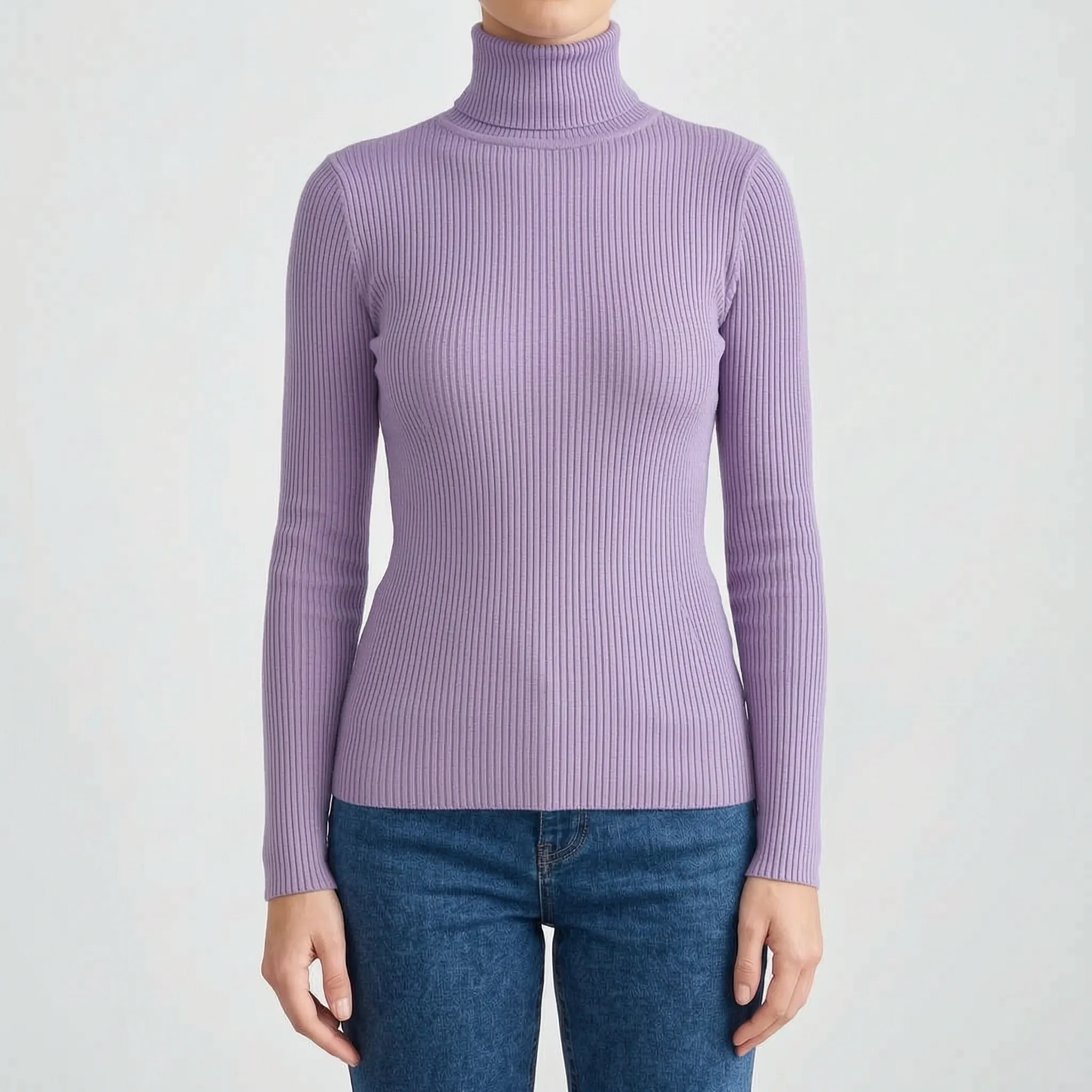 AuraKnit - Ribbed Knit Turtleneck Top