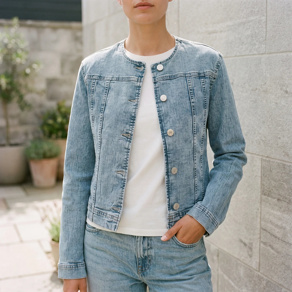 AzuraCrop - Collarless Lightweight Denim Style Jacket