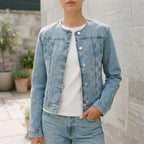 AzuraCrop - Collarless Lightweight Denim Style Jacket