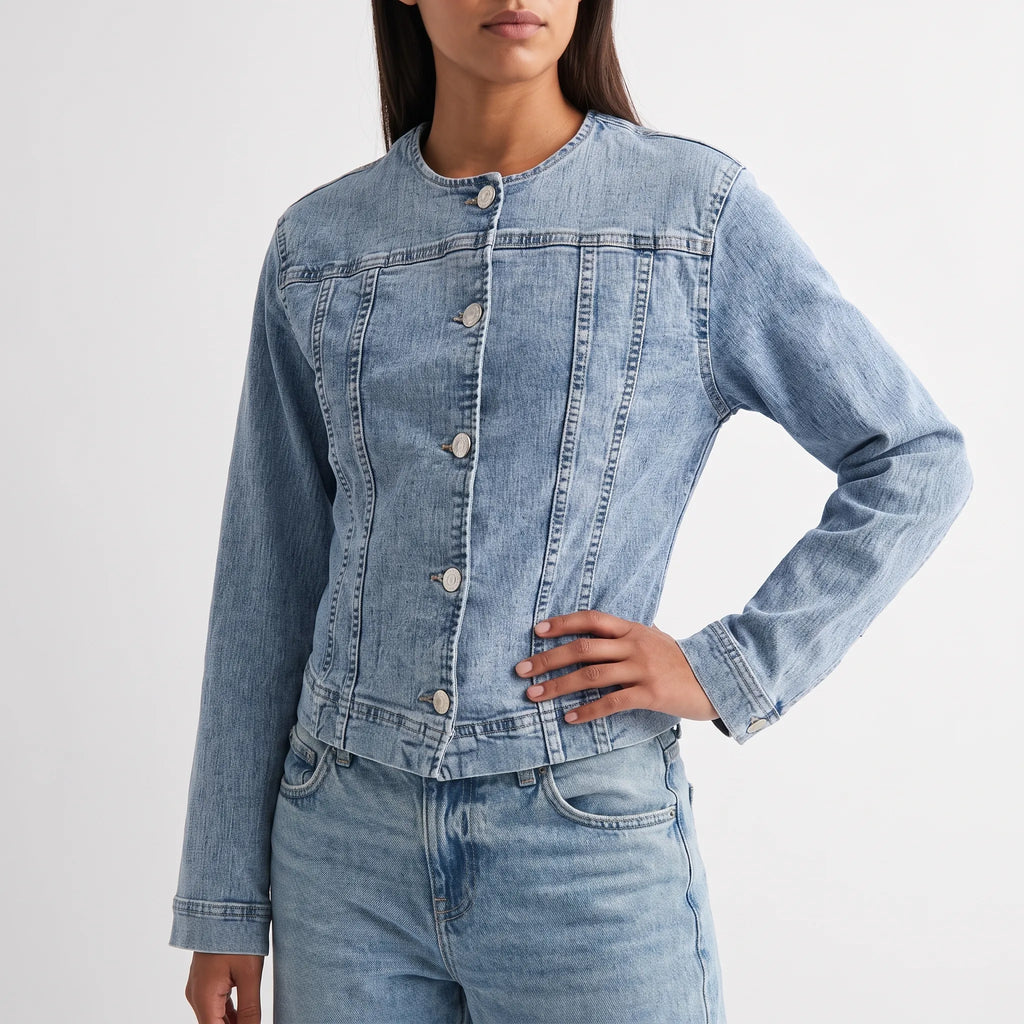 AzuraCrop - Collarless Lightweight Denim Style Jacket