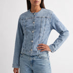 AzuraCrop - Collarless Lightweight Denim Style Jacket