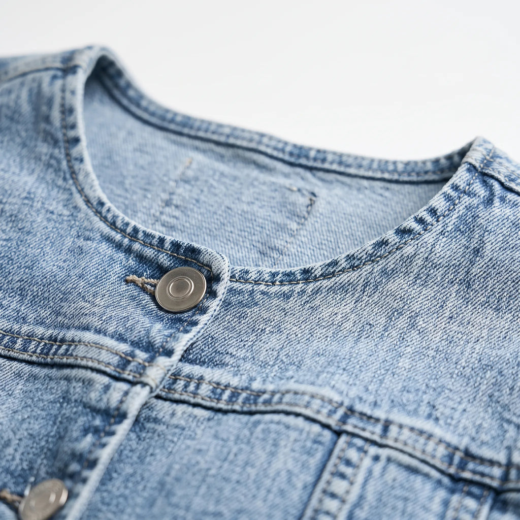 AzuraCrop - Collarless Lightweight Denim Style Jacket