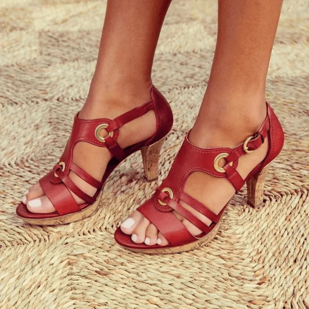 Sabine | Comfortable Low Block Heel Wide Fit Black Brown Sandals