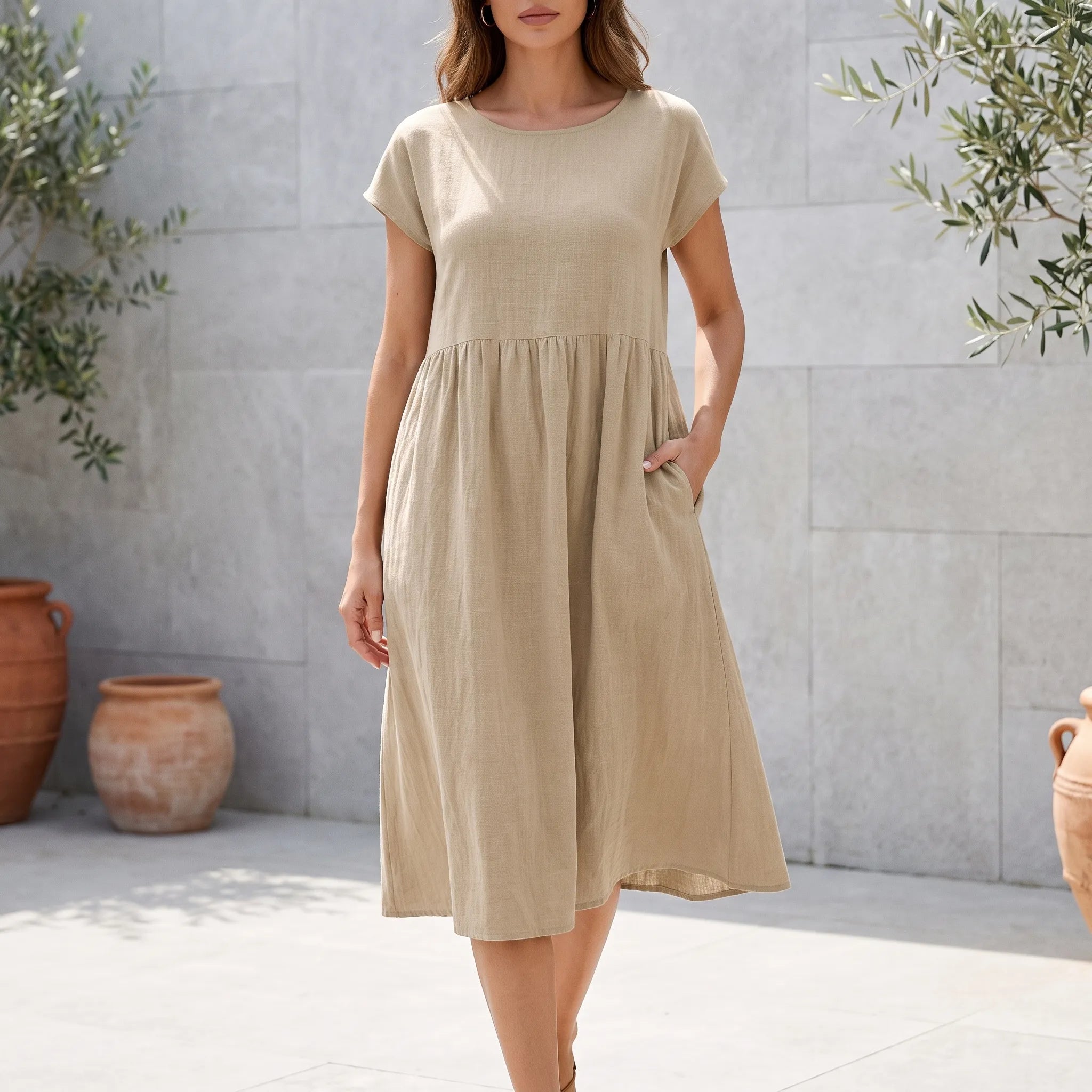 Breezeline - Relaxed Short Sleeve Midi Dress