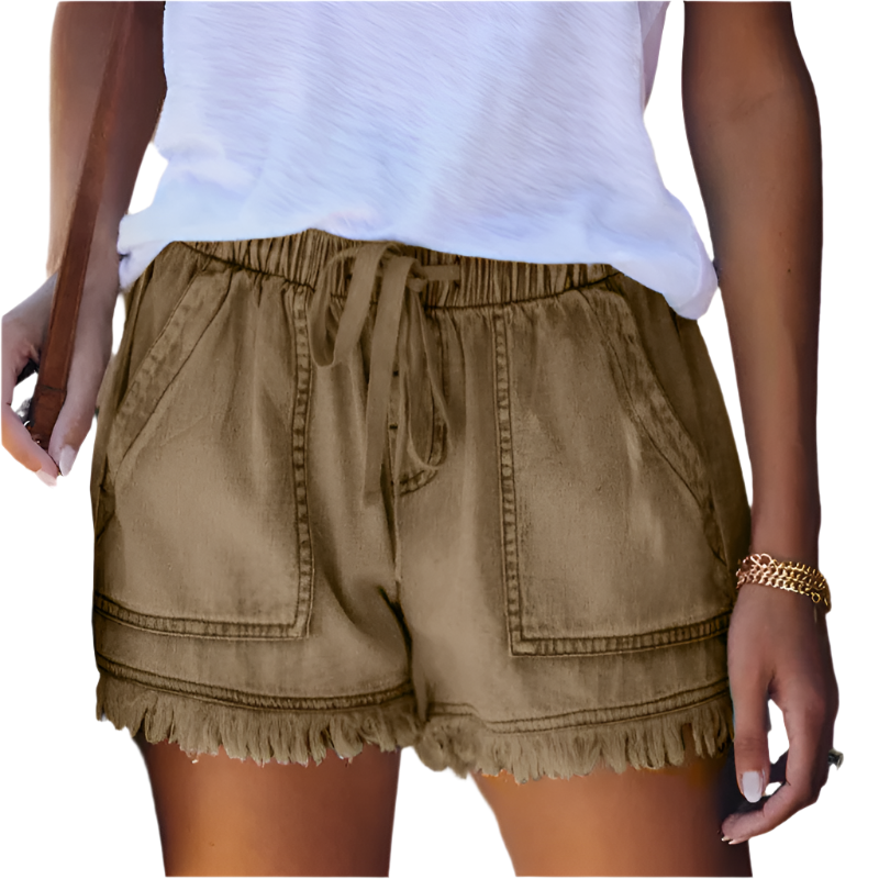 Helena | White Denim Jacket Shorts Romper Playsuit — Khaki