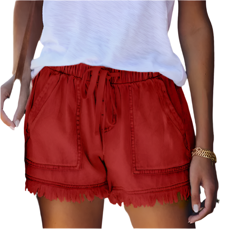 Helena | White Denim Jacket Shorts Romper Playsuit — Red