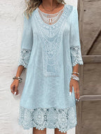 Fenella | Elegant White Black Tiered Midi Cocktail Dresses — Light Blue