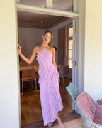 Hermione | Flowy Satin Maxi Dress in Purple Red