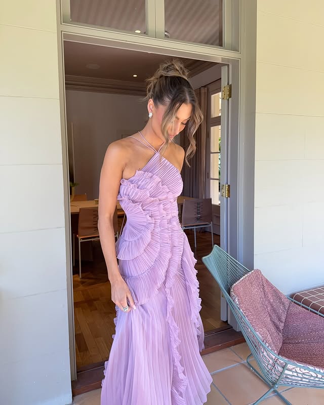 Hermione | Flowy Satin Maxi Dress in Purple Red