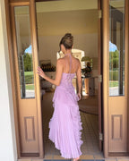 Hermione | Flowy Satin Maxi Dress in Purple Red