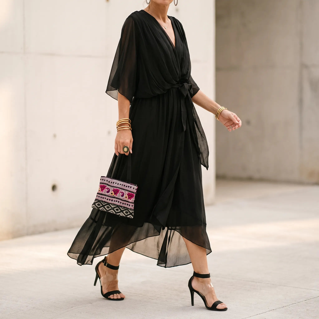 Evadora - Flowy Midi Wrap Dress