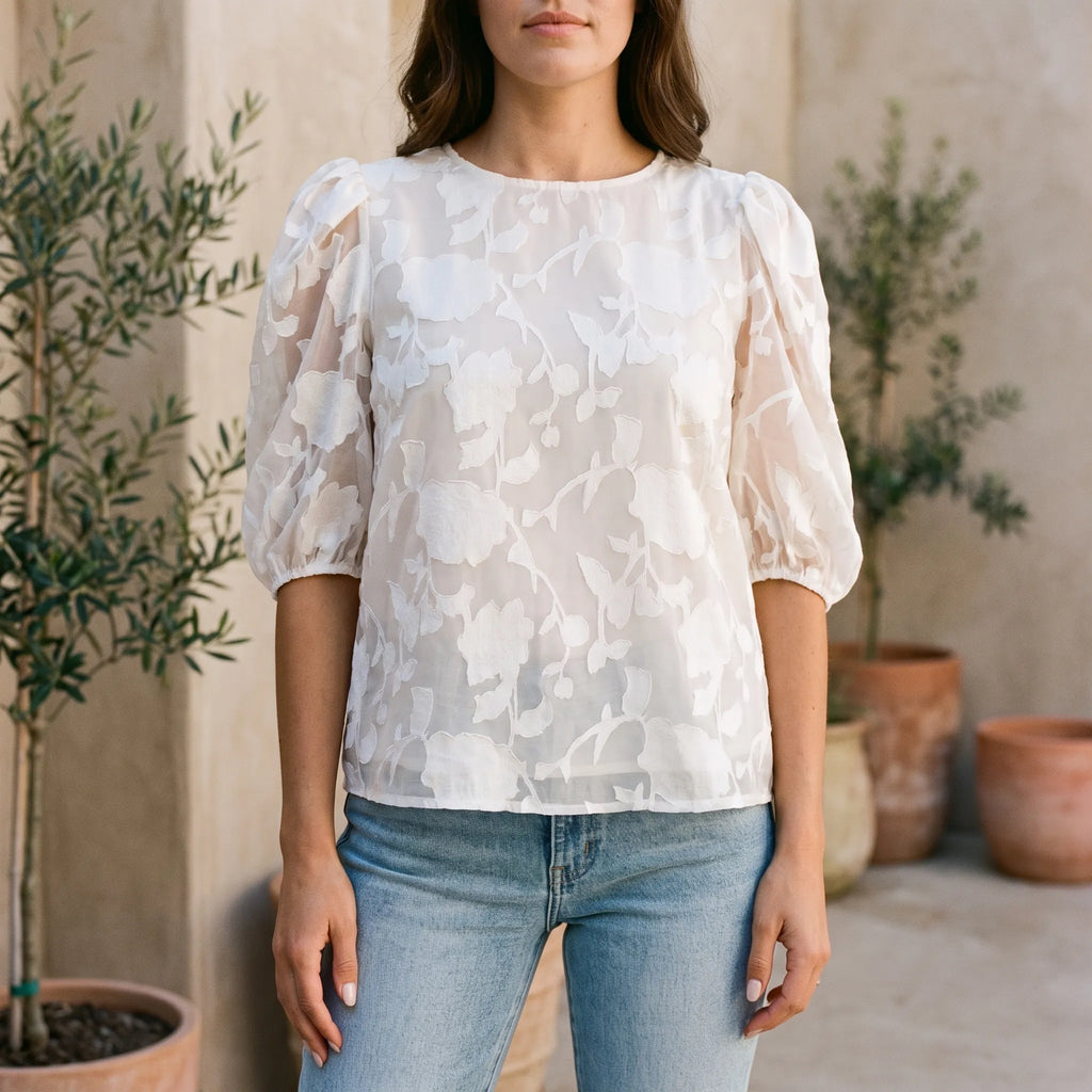 FloriaBlouse - Floral Puff Sleeve Blouse