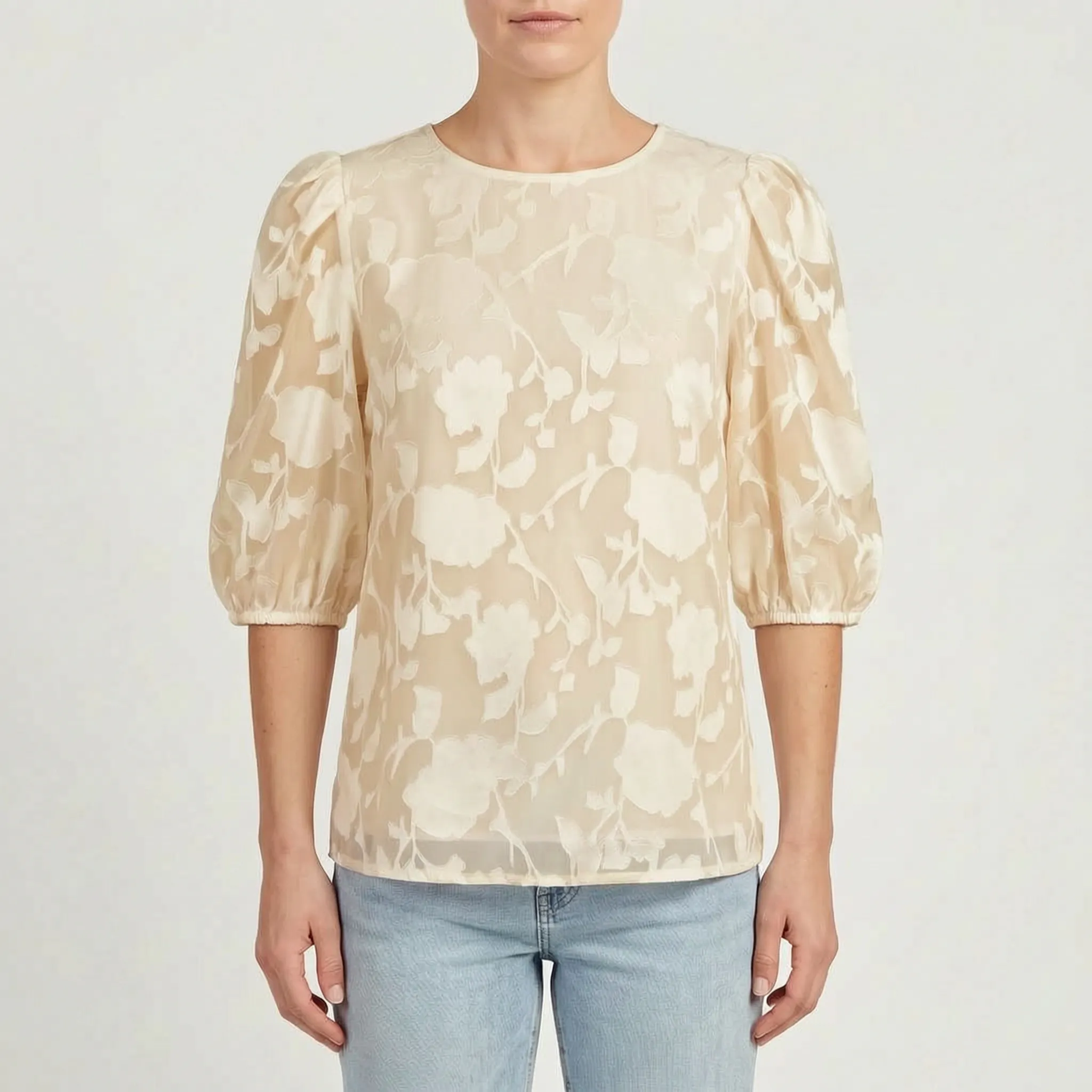 FloriaBlouse - Floral Puff Sleeve Blouse