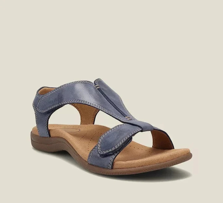Odette | Silver White Block Low Heel Sandals — Navy Blue