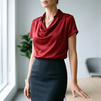 Lumira - Short Sleeve Draped Collar Blouse