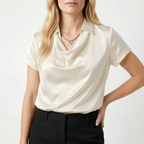 Lumira - Short Sleeve Draped Collar Blouse