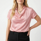 Lumira - Short Sleeve Draped Collar Blouse
