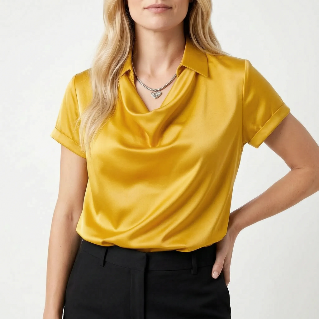 Lumira - Short Sleeve Draped Collar Blouse