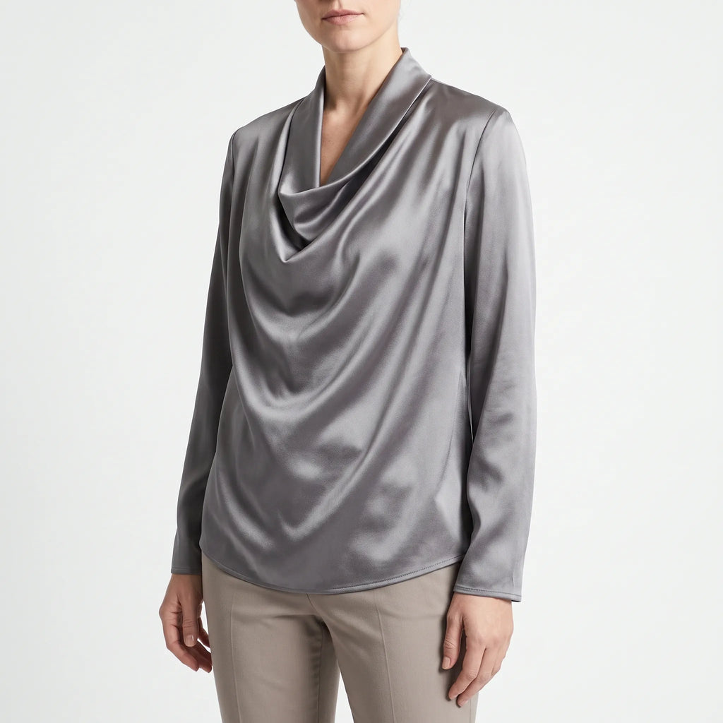 Lumira - Short Sleeve Draped Collar Blouse