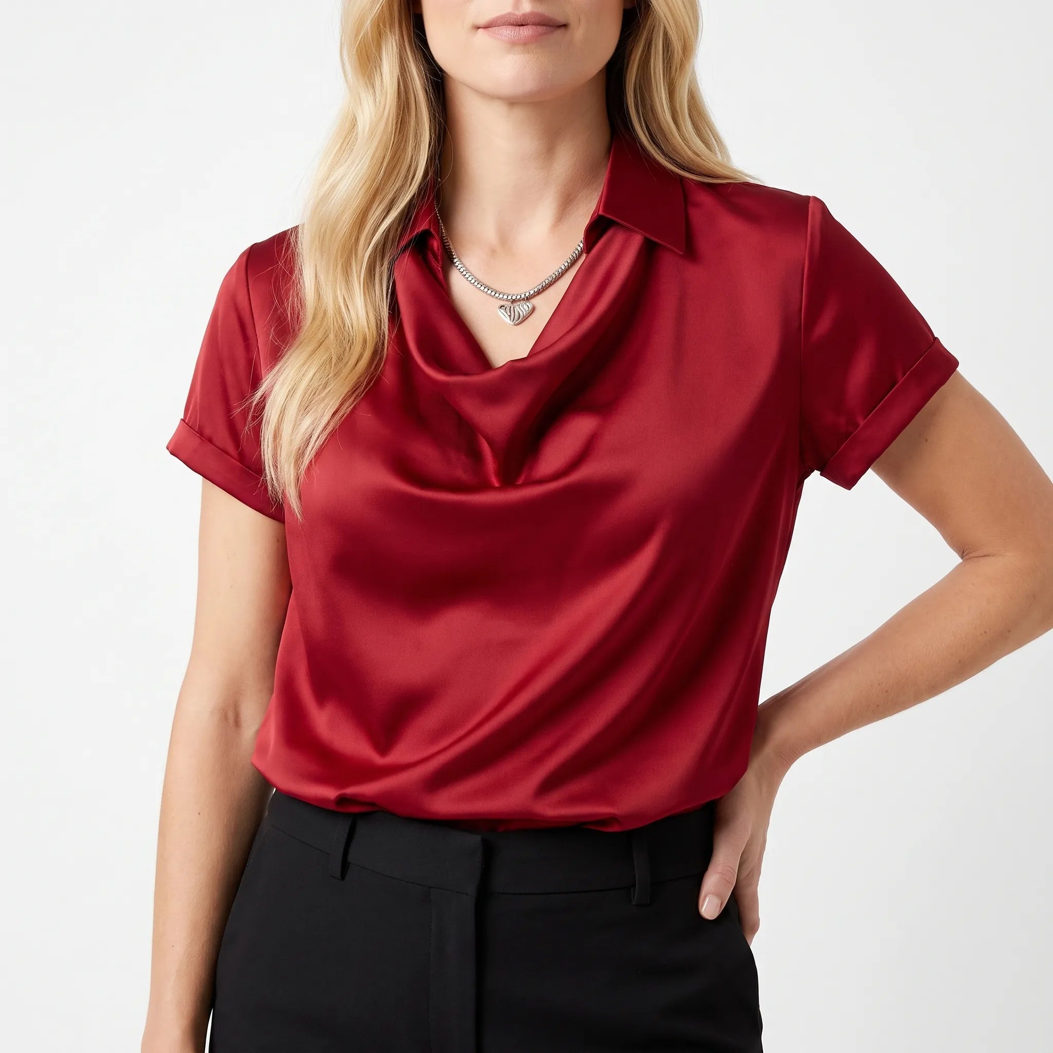 Lumira - Short Sleeve Draped Collar Blouse