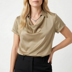 Lumira - Short Sleeve Draped Collar Blouse
