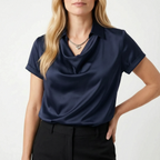 Lumira - Short Sleeve Draped Collar Blouse