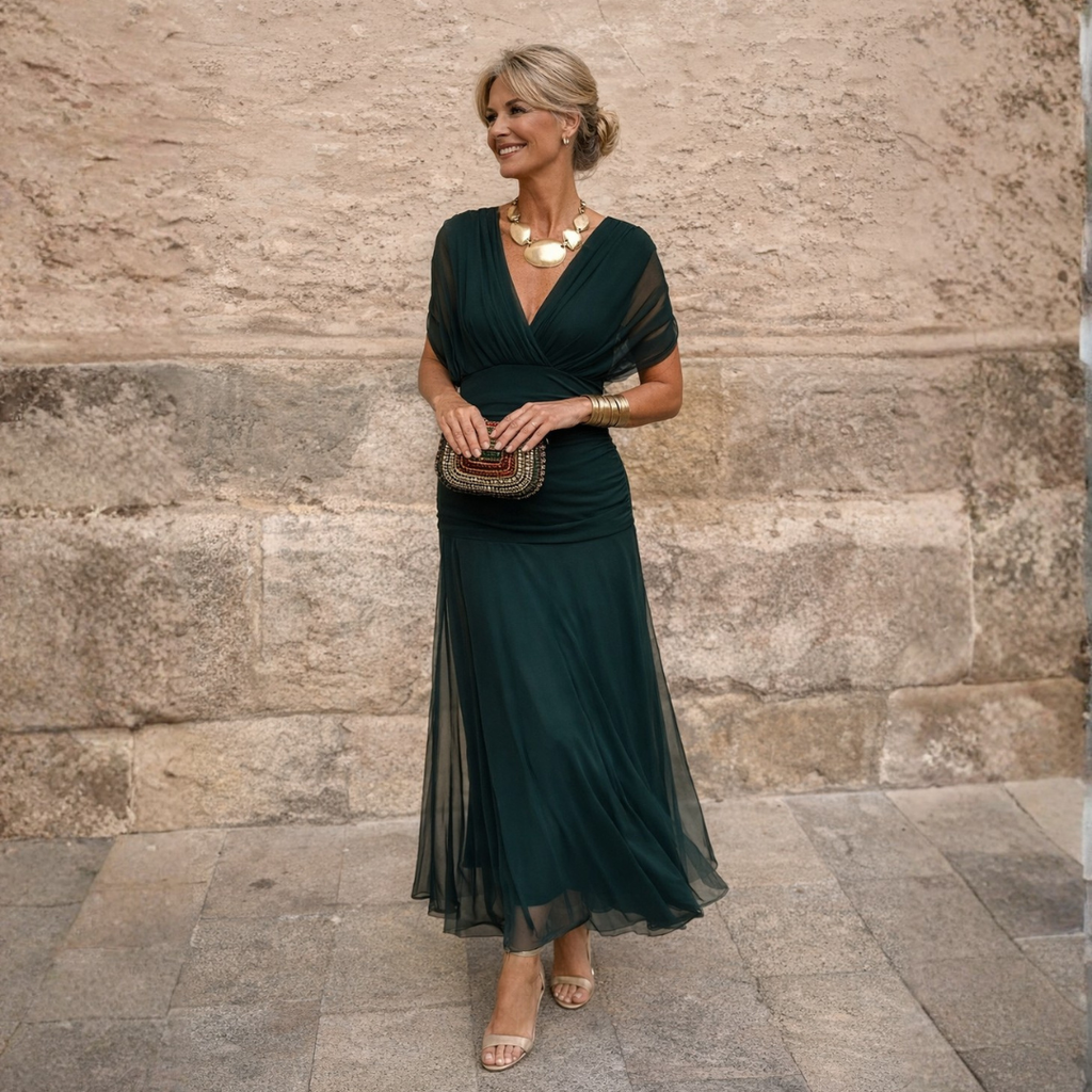 Mirabelle | Chiffon Maxi Wedding Guest Dress Summer Spring Dresses — Dark Green