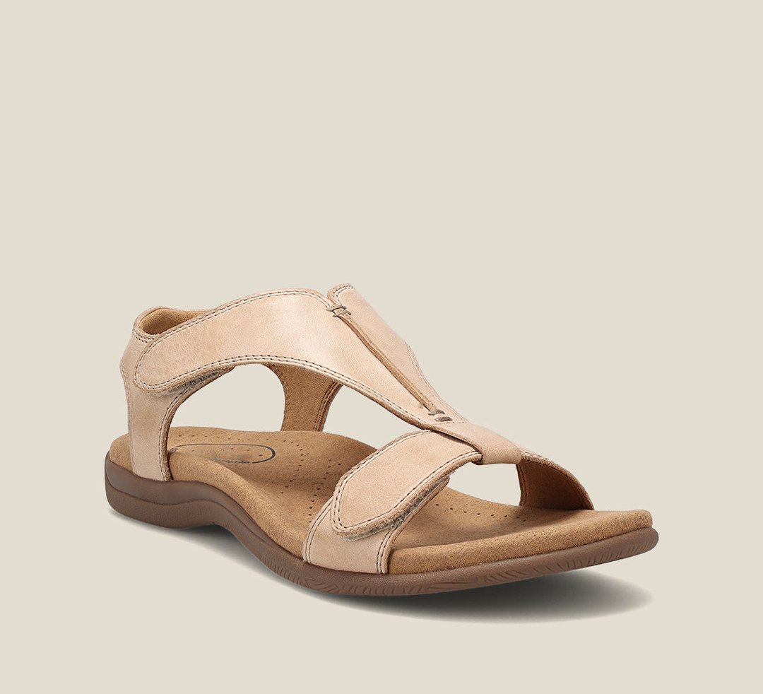 Faustine | Strappy Mid Block Heel Silver Low Sandals — Beige