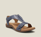 Faustine | Strappy Mid Block Heel Silver Low Sandals — Blue