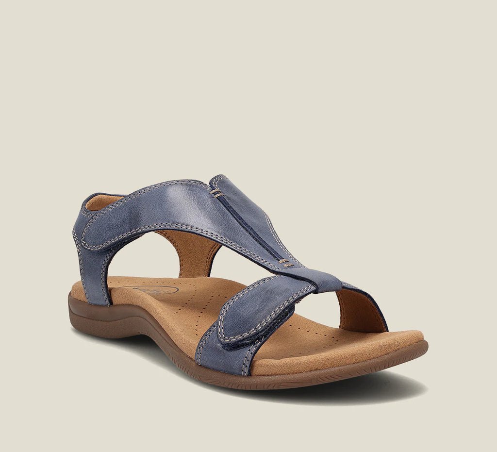 Faustine | Strappy Mid Block Heel Silver Low Sandals — Blue