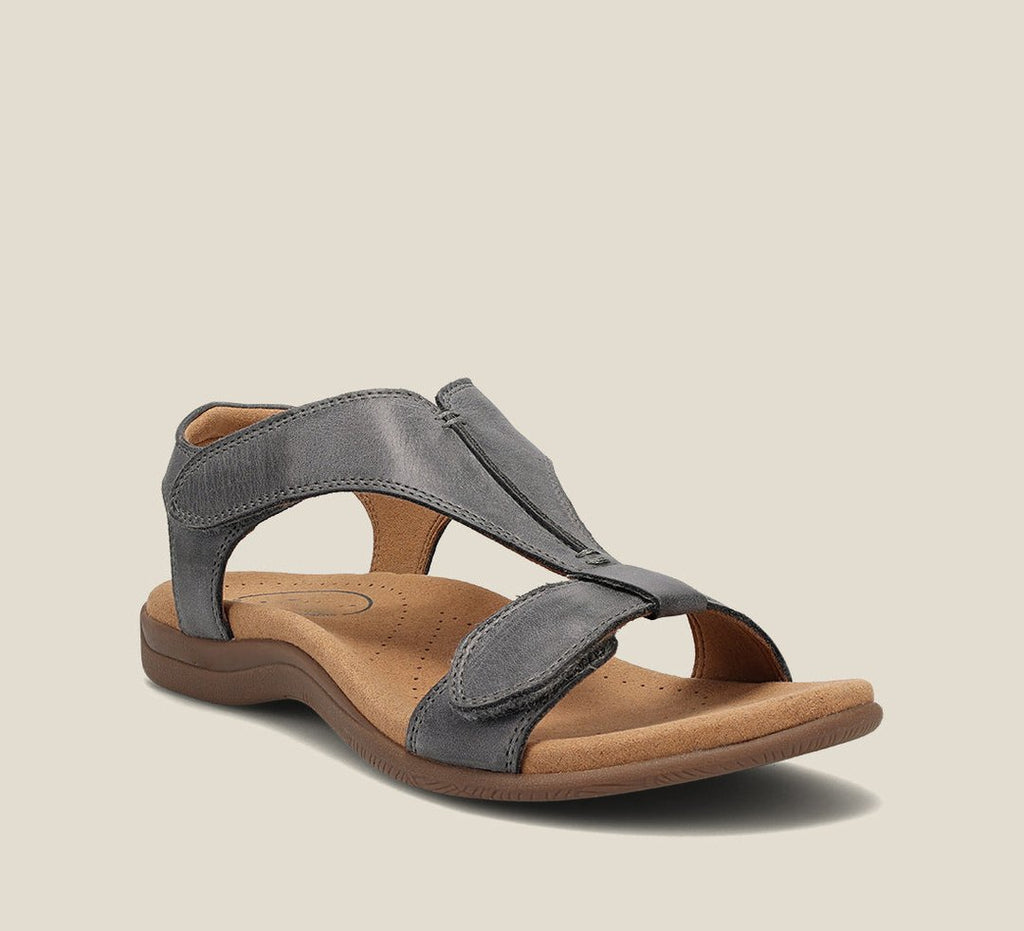 Faustine | Strappy Mid Block Heel Silver Low Sandals — Gray