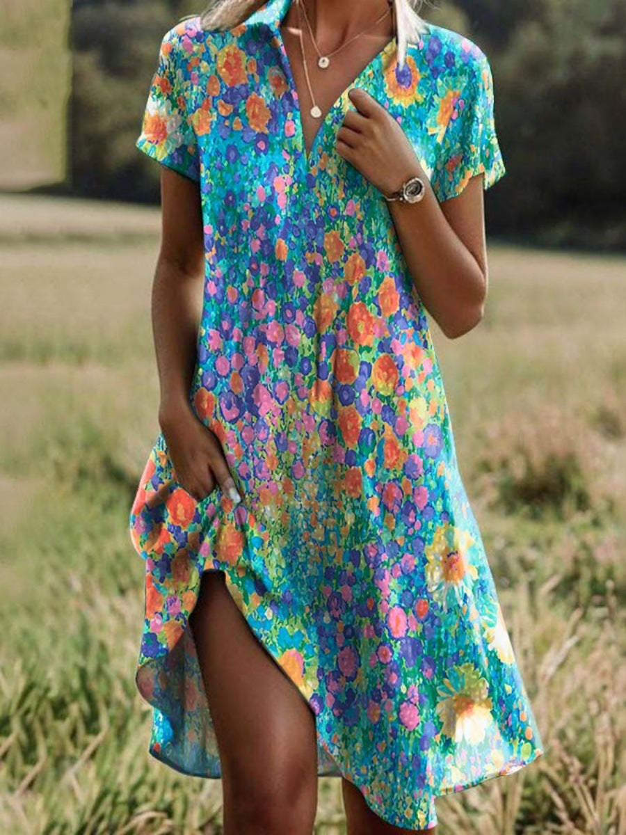 Wilhelmina | Blue Pink Midi Summer Wedding Guest Dress — Tropical Lagoon