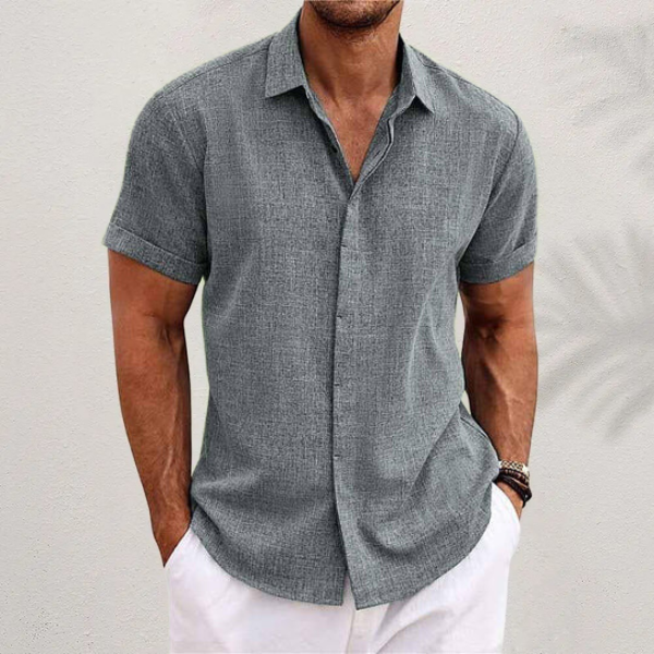 Verena | White Linen Shirt Dress Romper for Summer Days — Gray