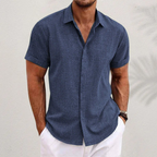 Verena | White Linen Shirt Dress Romper for Summer Days — Royal blue