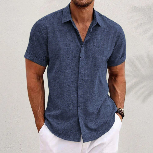Verena | White Linen Shirt Dress Romper for Summer Days — Royal blue