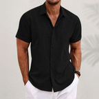 Verena | White Linen Shirt Dress Romper for Summer Days — Black