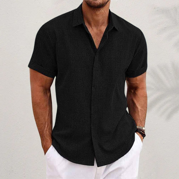 Verena | White Linen Shirt Dress Romper for Summer Days — Black
