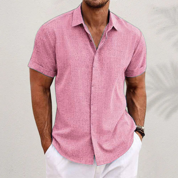 Verena | White Linen Shirt Dress Romper for Summer Days — Pink