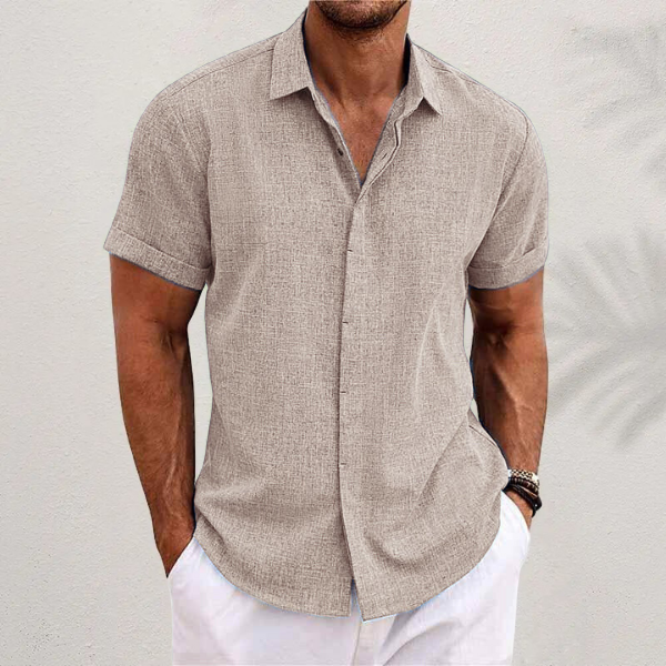 Verena | White Linen Shirt Dress Romper for Summer Days — Khaki